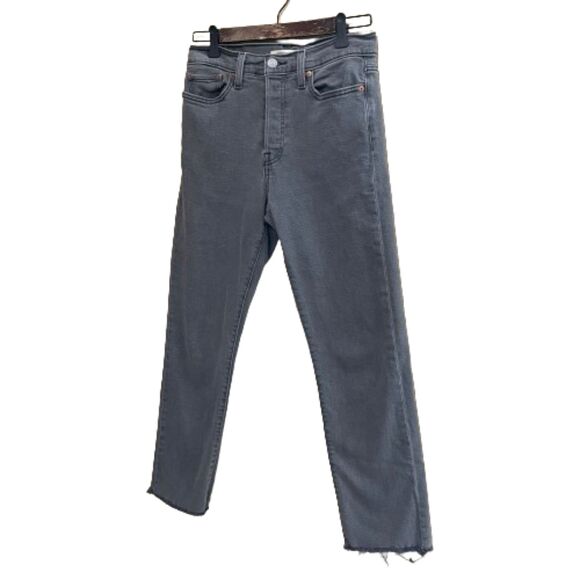 Levi's Wedgie Straight High Rise Button Fly Raw Hem Jean Women Size 28 Gray Wash - Picture 2 of 7